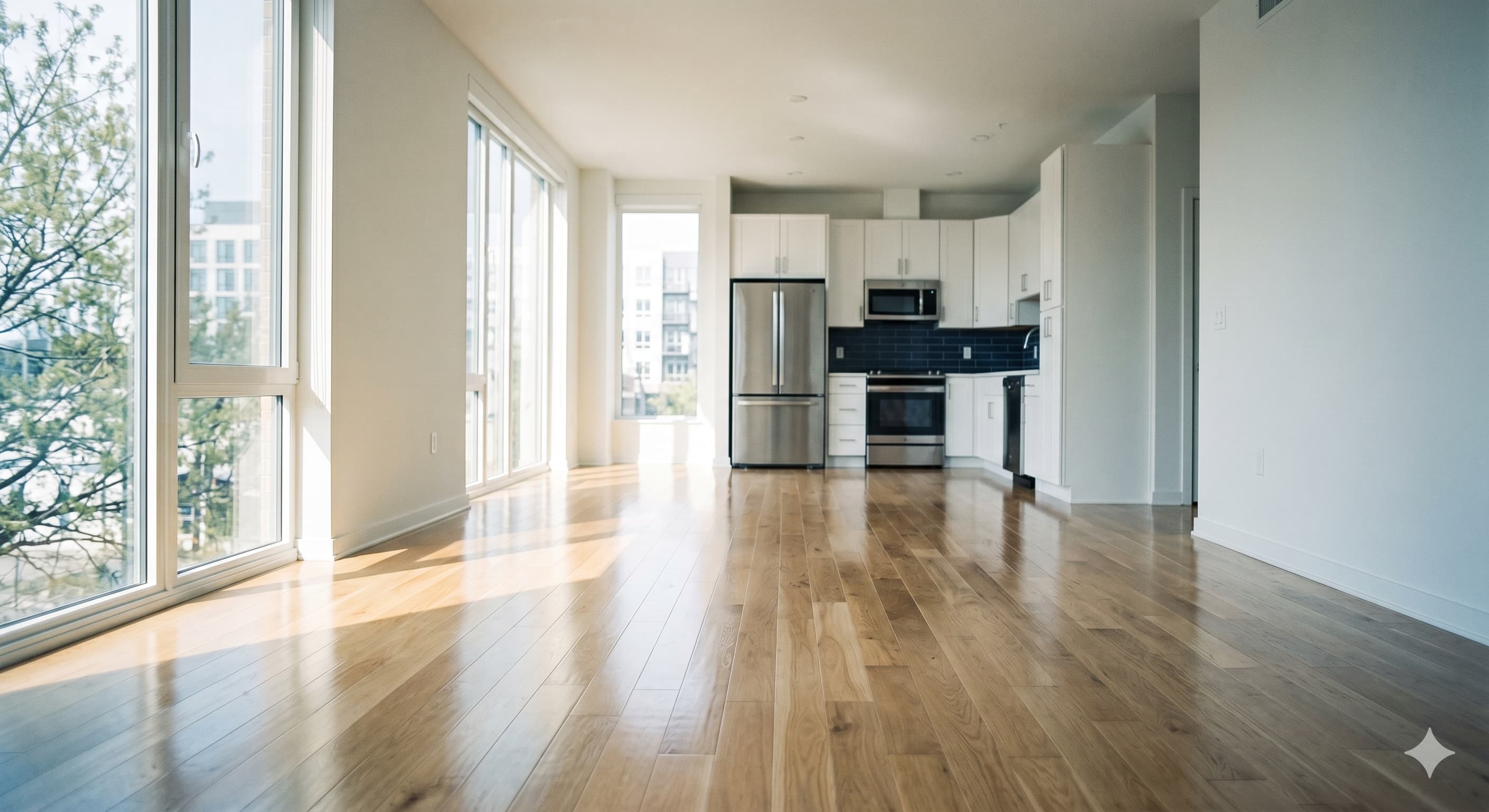 Empty apartment ready for new tenant after thorough move-in cleaning