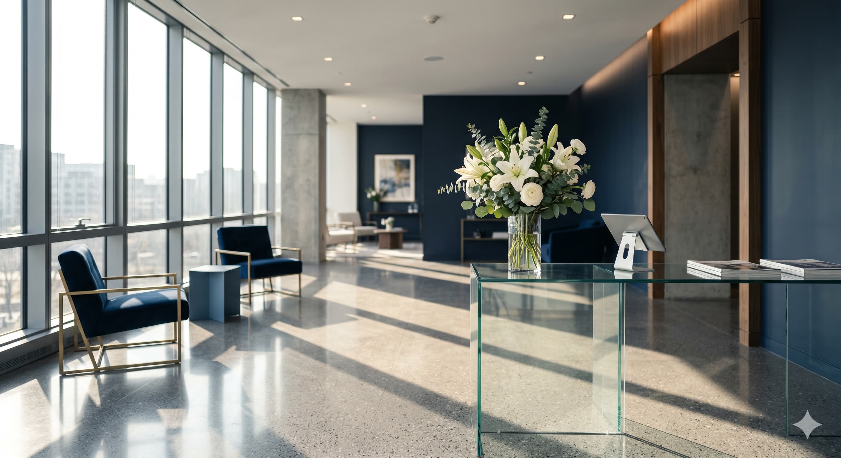 Modern empty office with clean glass meeting rooms